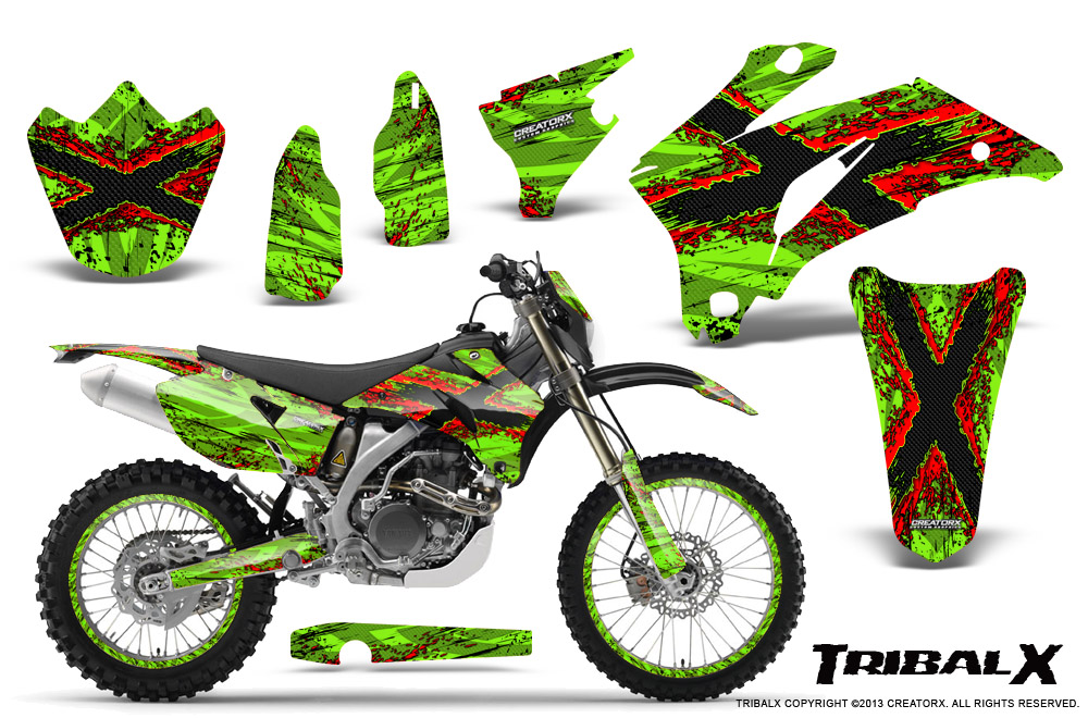 Yamaha WR 250-450 07-10 Graphics Kit TribalX Red Green NP Rims